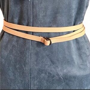 Women’s Double Wrap Skinny Belt in cream tan color